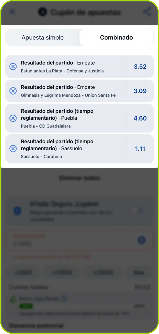 Combiná selecciones en una apuesta múltiple para maximizar tus potenciales ganancias en Jugabet Argentina.