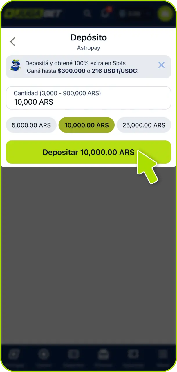 Realizá tu primer depósito seguro para cargar saldo en tu cuenta de Jugabet Argentina.