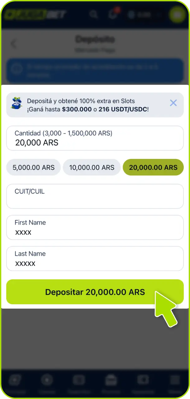 Realizá el depósito mínimo requerido en Jugabet Argentina para calificar a la promoción.