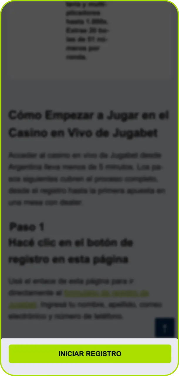 Hacé clic en el botón de registro en esta página para comenzar en Jugabet Argentina.
