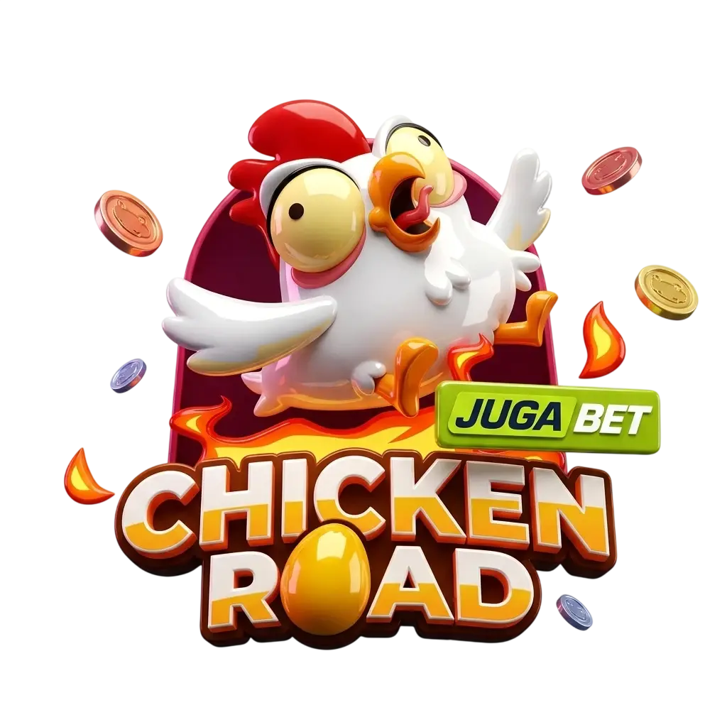 Pollo cruzando camino de fuego en juego crash Chicken Road de Jugabet Argentina con multiplicadores