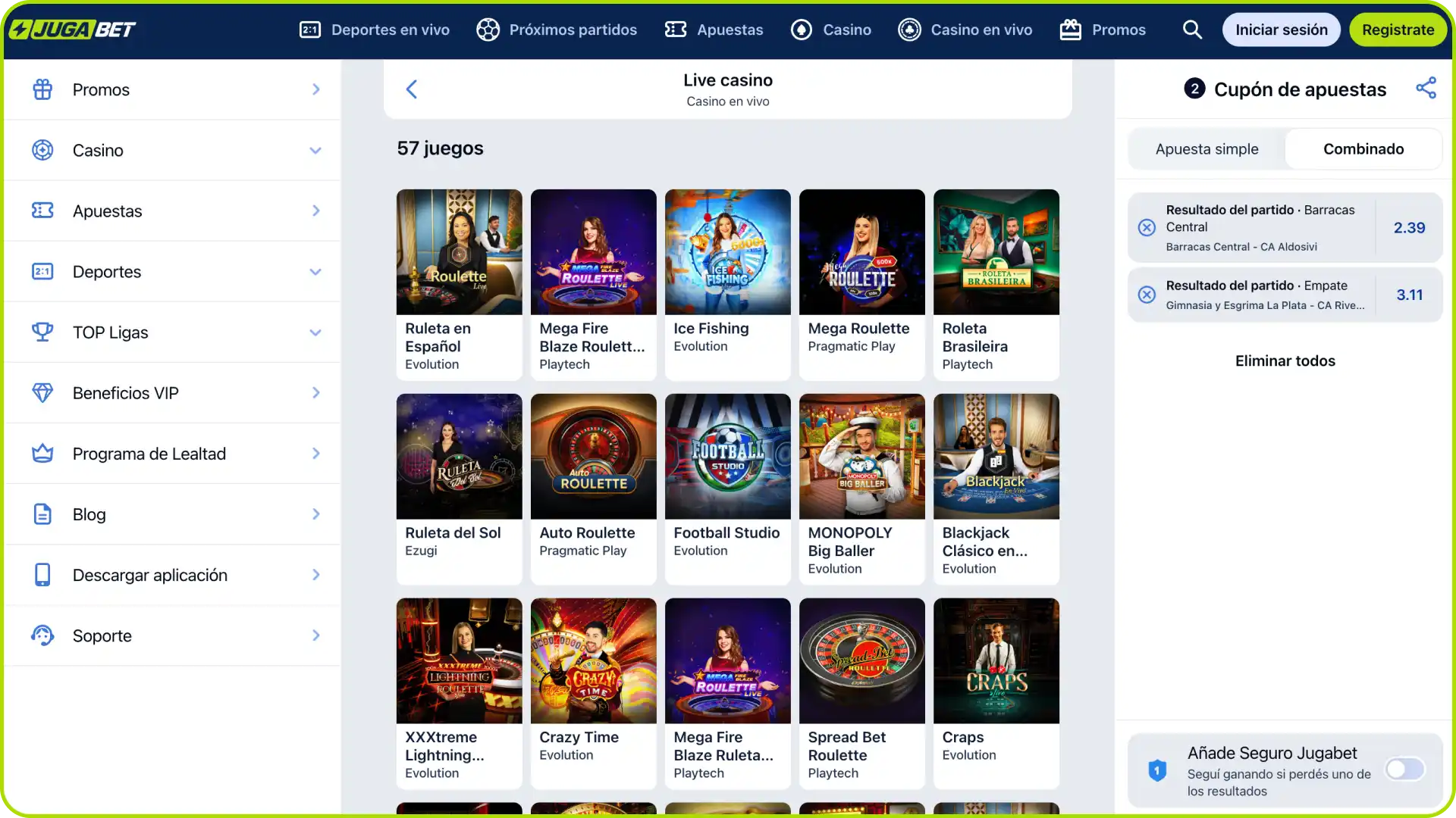 Explora la interfaz del casino en vivo en Jugabet Argentina y juega en tiempo real.