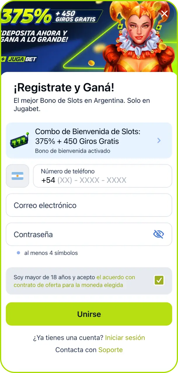 Seleccioná la opción de registro visible en la página principal de Jugabet Argentina.