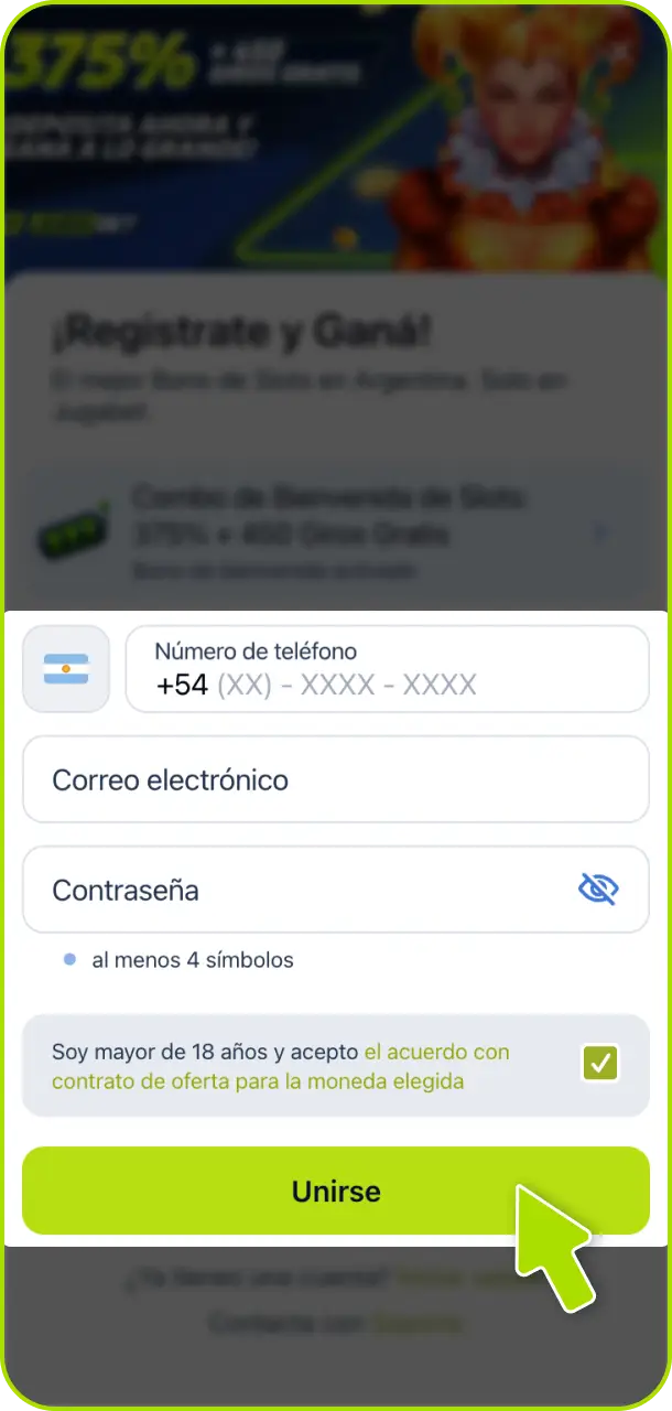 Creá tu cuenta de forma rápida y sencilla en Jugabet Argentina.
